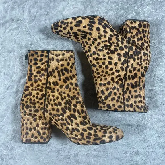 J.Crew Women's Leather Boots 8 Cheetah Print Calf Hair Short Boots Sadie Leopard - Picture 2 of 11